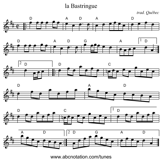 la Bastringue - staff notation