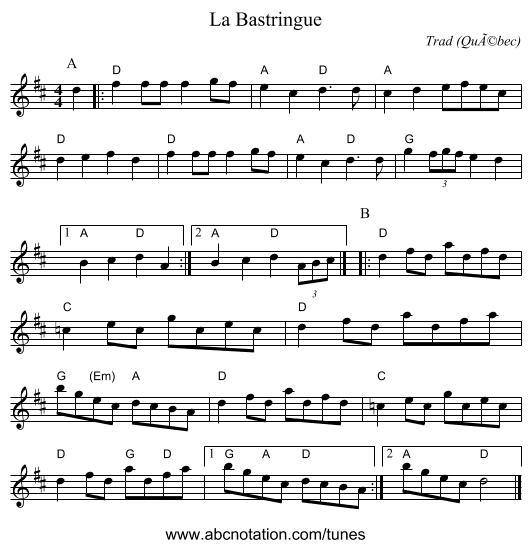 La Bastringue - staff notation