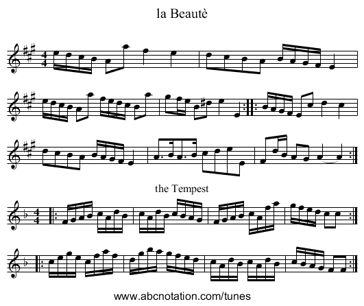 la Beaut&egrave; - staff notation