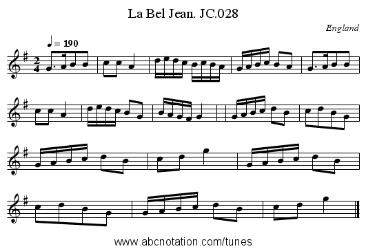 La Bel Jean. JC.028 - staff notation