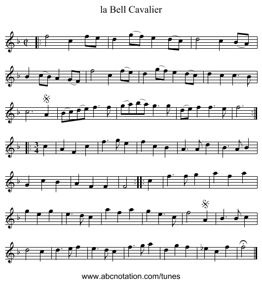 la Bell Cavalier - staff notation