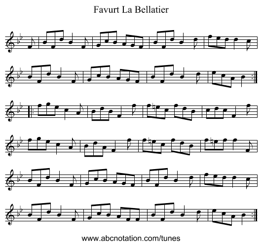 La Bellatier, Favurt - staff notation