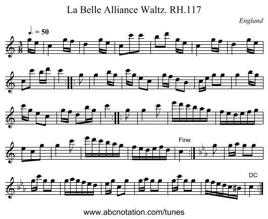 La Belle Alliance Waltz. RH.117 - staff notation