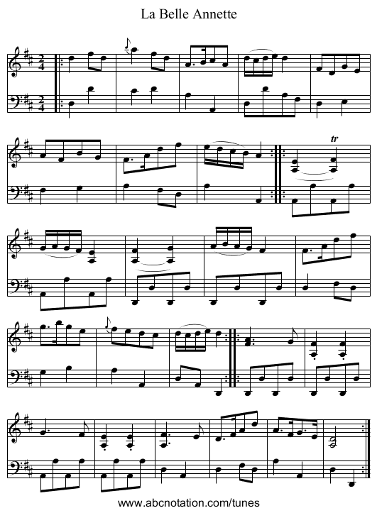 La Belle Annette - staff notation