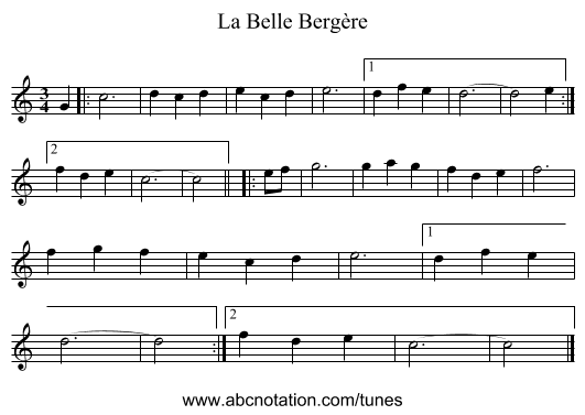 La Belle Bergère - staff notation