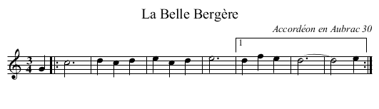 La Belle Bergère - staff notation