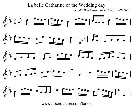La belle Catharine or the Wedding day - staff notation