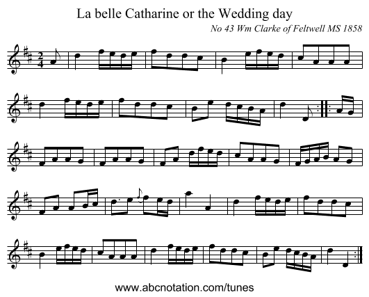La belle Catharine or the Wedding day - staff notation