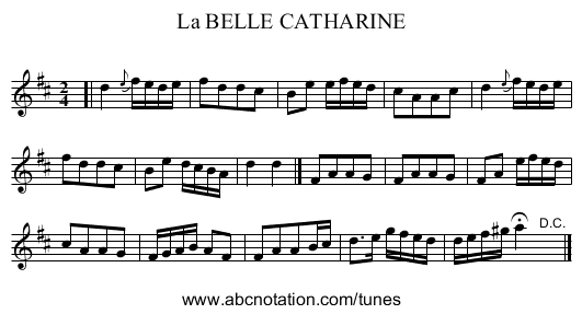 La BELLE CATHARINE - staff notation