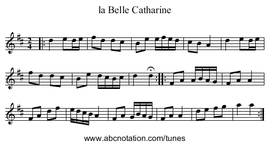 la Belle Catharine - staff notation