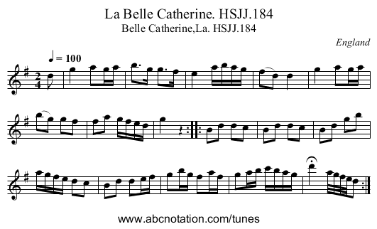 La Belle Catherine. HSJJ.184 - staff notation