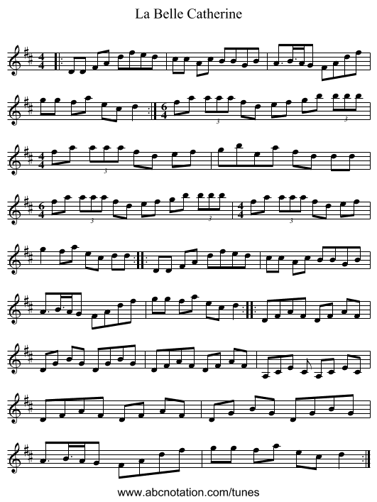 La Belle Catherine - staff notation