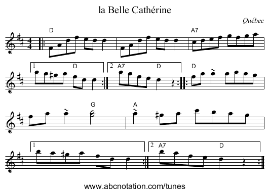 la Belle Cath&eacute;rine - staff notation