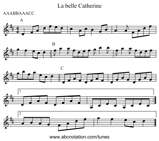 La belle Catherine - staff notation