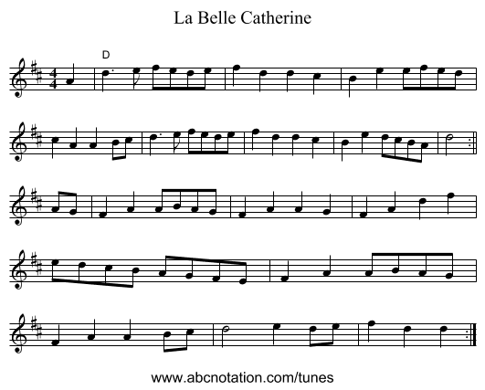 La Belle Catherine - staff notation