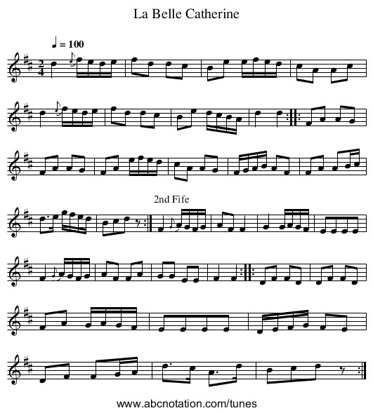 La Belle Catherine - staff notation