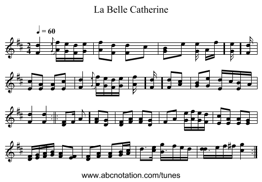 La Belle Catherine - staff notation