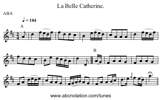 La Belle Catherine. - staff notation