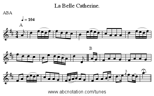 La Belle Catherine. - staff notation