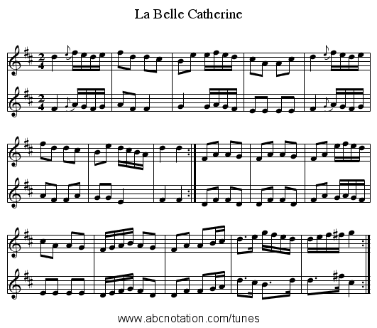 La Belle Catherine - staff notation