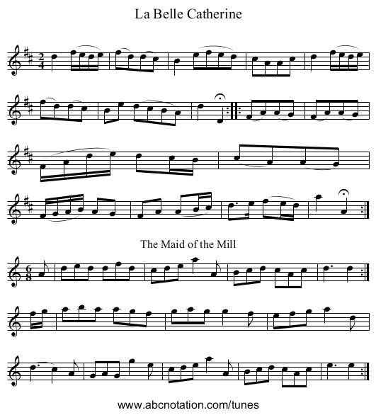 La Belle Catherine - staff notation