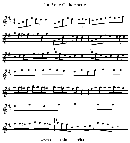 La Belle Catherinette - staff notation