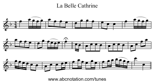 La Belle Cathrine - staff notation