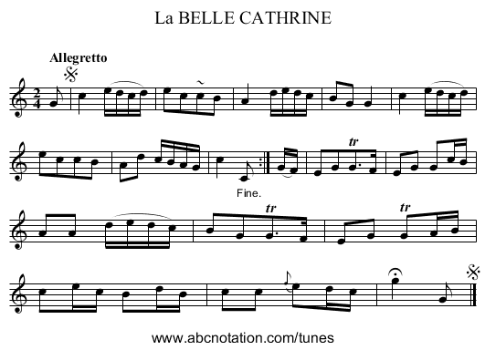 La BELLE CATHRINE - staff notation