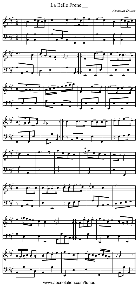 La Belle Frene __ - staff notation