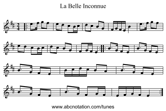 La Belle Inconnue - staff notation