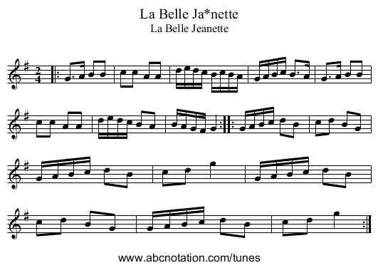 La Belle Ja*nette - staff notation