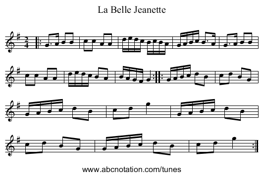 La Belle Jeanette - staff notation