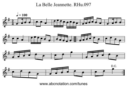 La Belle Jeannette. RHu.097 - staff notation