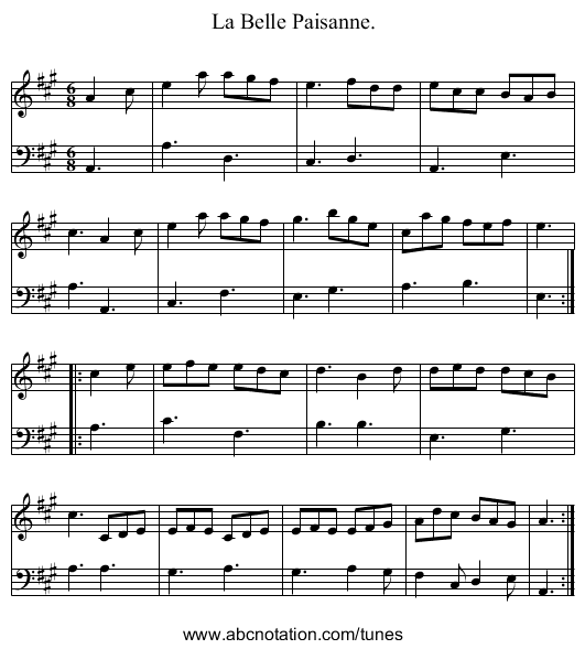 La Belle Paisanne. - staff notation