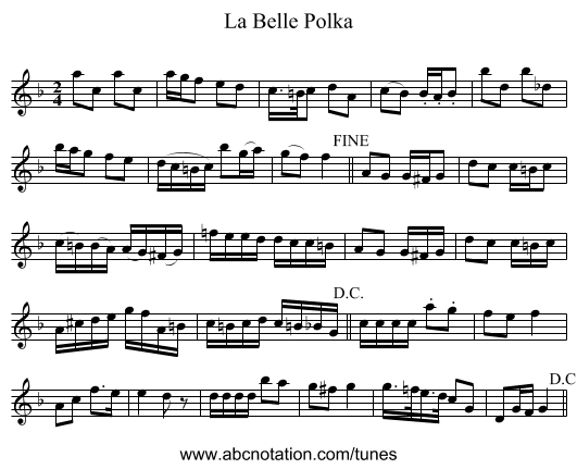 La Belle Polka - staff notation