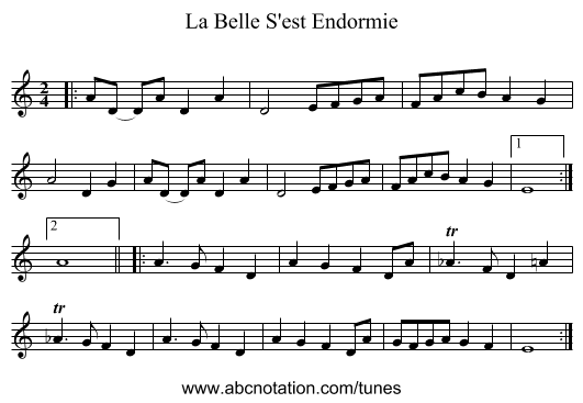 La Belle S'est Endormie - staff notation