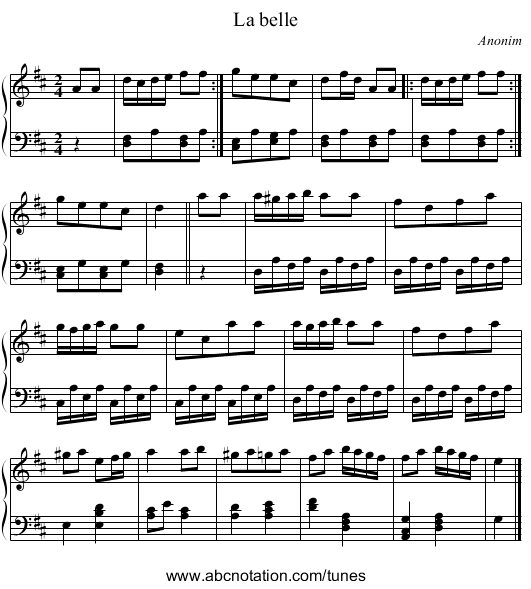 La belle - staff notation