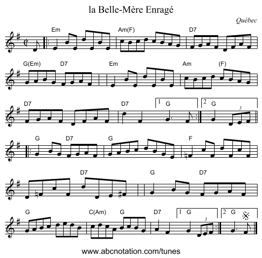 la Belle-Mère Enragé - staff notation