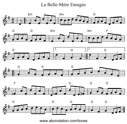 La Belle-Mère Enragée - staff notation