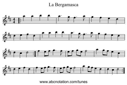 La Bergamasca - staff notation