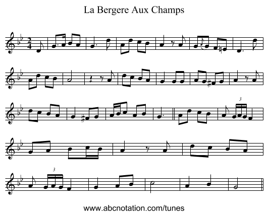 La Bergere Aux Champs - staff notation