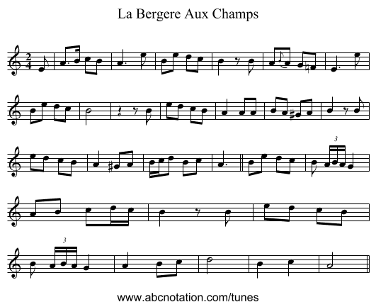 La Bergere Aux Champs - staff notation