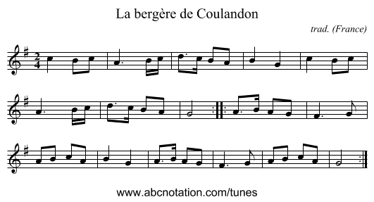 La berg&egrave;re de Coulandon - staff notation
