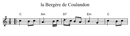la Berg&egrave;re de Coulandon - staff notation