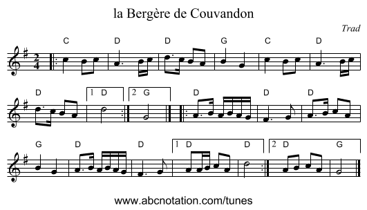 la Berg&egrave;re de Couvandon - staff notation