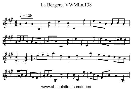 La Bergere. VWMLa.138 - staff notation