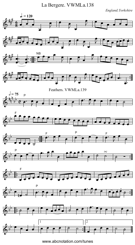 La Bergere. VWMLa.138 - staff notation