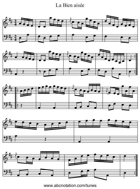 La Bien ais&egrave;e - staff notation