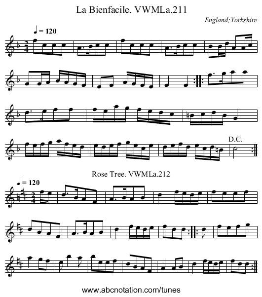 La Bienfacile. VWMLa.211 - staff notation