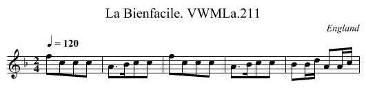 La Bienfacile. VWMLa.211 - staff notation
